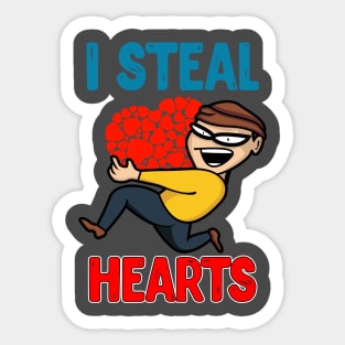 I Steal Hearts Funny Valentines T-Shirt for Boys and Men Sticker